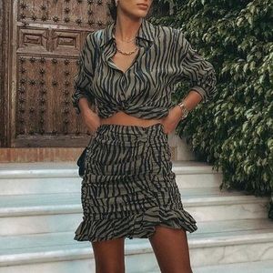 ZARA Green & Black Zebra Print Skirt Set